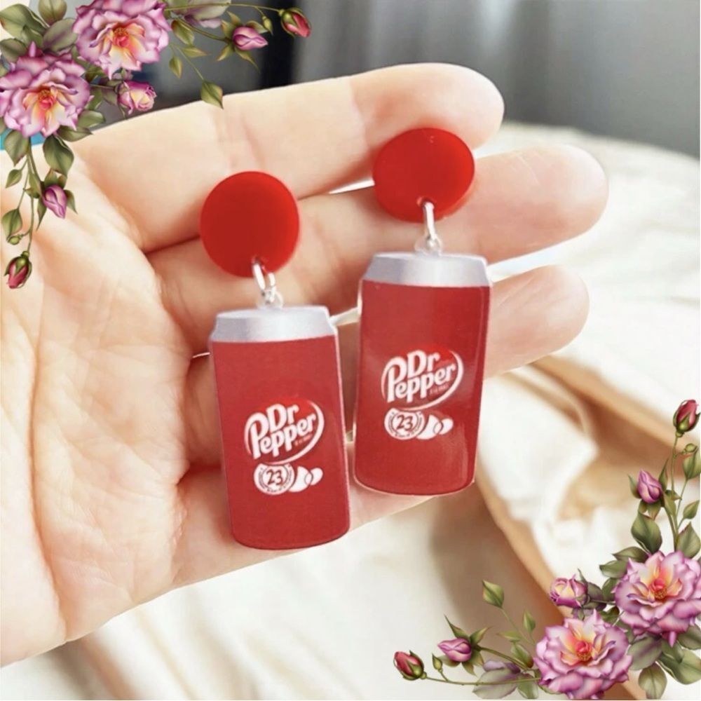 Acrylic Red Dr‎ Pepper Bottle Earrings